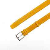Cintura uomo in pelle scamosciata giallo ocra, fatta a mano da Pianigianibags